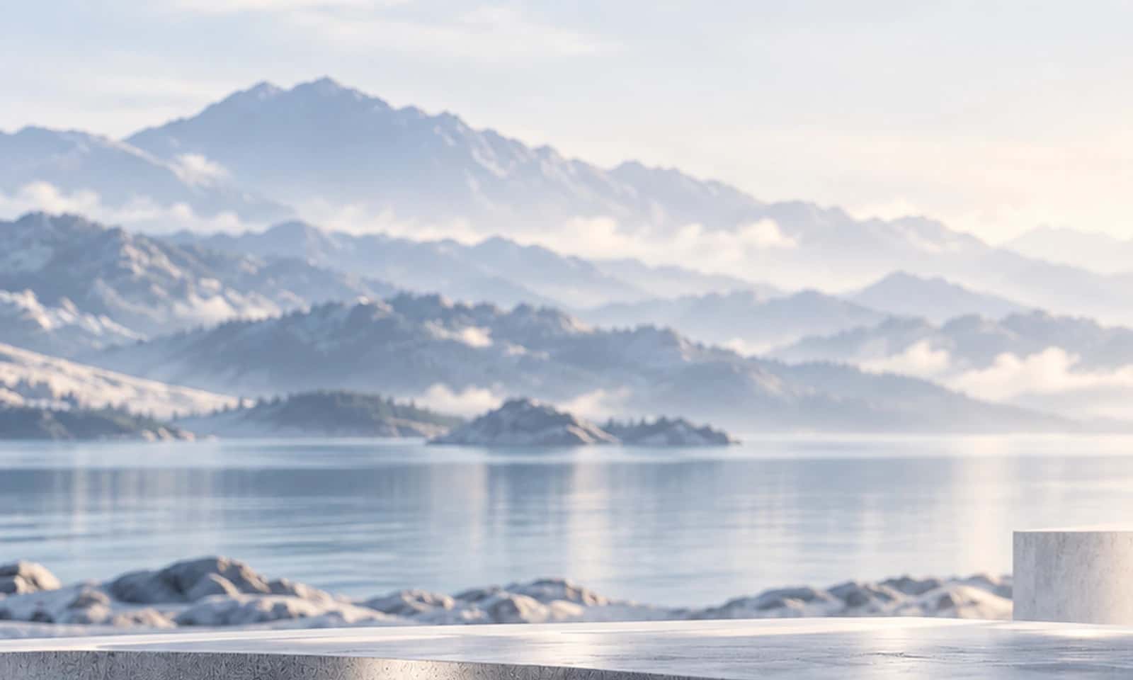Mountain range under a pale sky