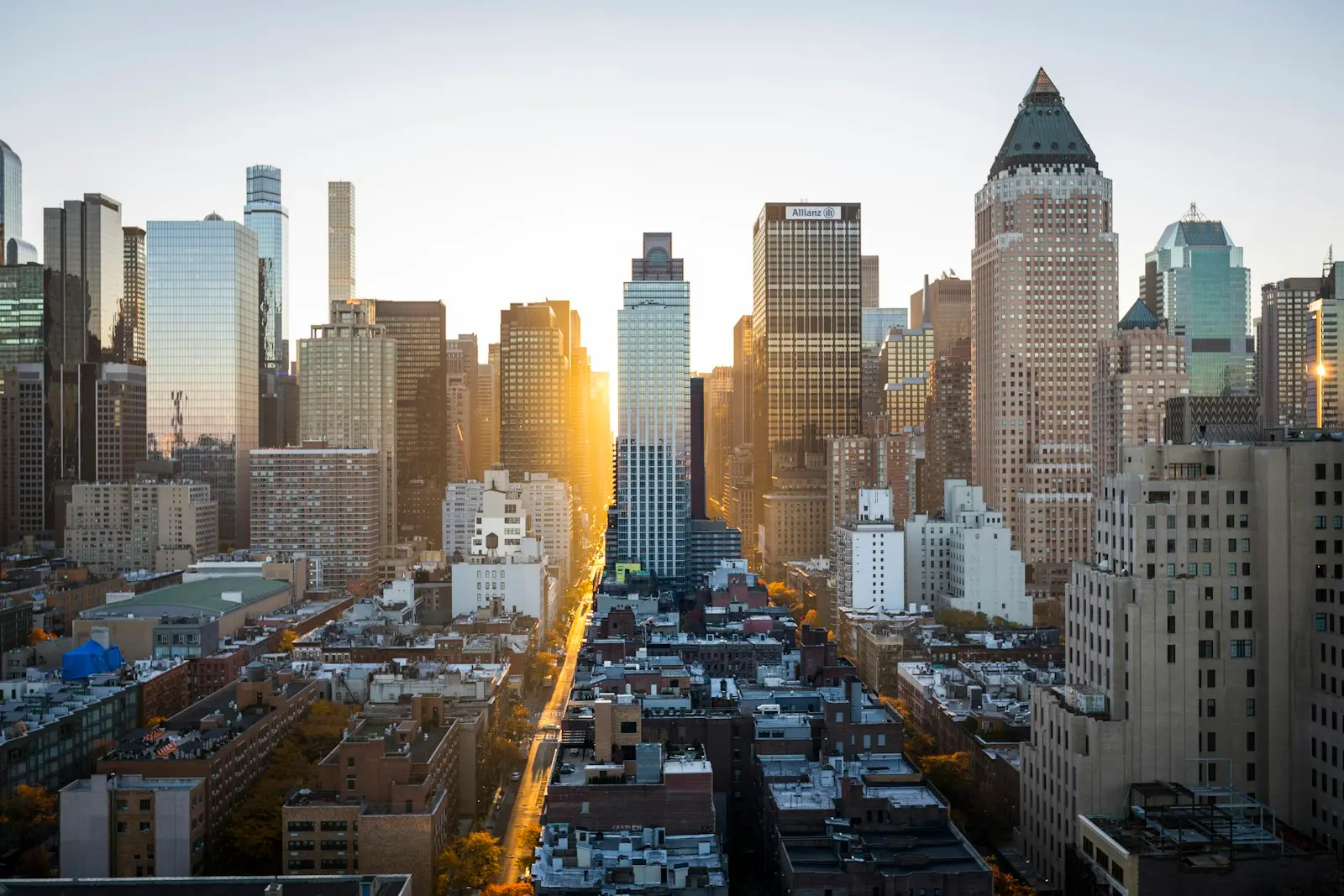 Skyscrapers glowing at golden hour